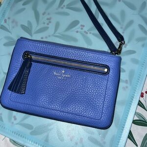 Kate Spade Beauitful Blue Pebble Leather Wristlet with Tassel